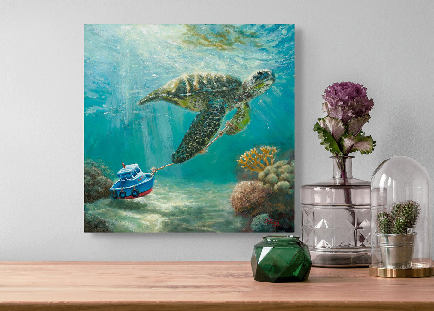 Ocean Hitchhiker - Original Oil Painting (Framed, 12x12")