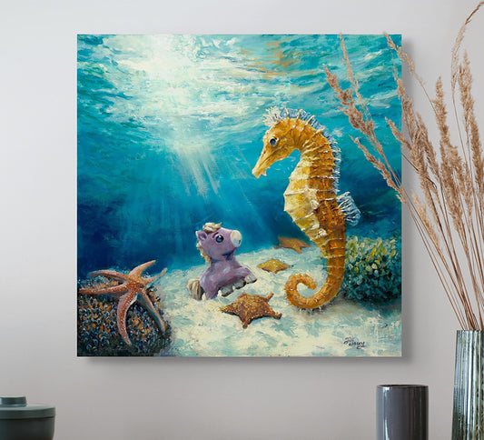 A Newfound Friend - Original Oil Painting (Framed, 12x12")